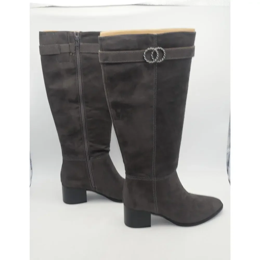 NEW Lifestride Daring Women's 8 Knee High Boots Gray Suede Square Heel - Picture 6 of 9